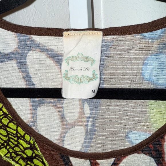 Fleur de Lis Babydoll Dress Y2K Vintage Butterfly Print Mesh Sleeve Trim Medium - Picture 5 of 11